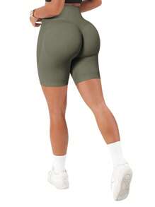 Easithlete 3pcs Plain High Waist Seamless Elastic Sports Shorts - Multicolor - View 5