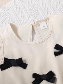 2pcs/Set Young Girl Fashionable Cute 3D Bow Sleeveless Tank Top And Capri Pants Set, Versatile For Vacation & Outings, Spring/Summer