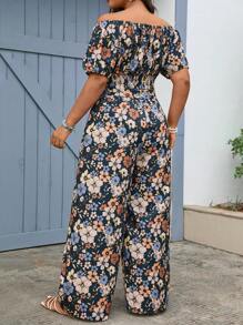 SHEIN VCAY Plus Size Women Floral Print Off-Shoulder Short Puff Sleeve Shirt And Wide Leg Pants 2 Pieces Set, Vacation Fashion Beach Outfits For Woman Birthday Outfits For Women Vacation Two Pieces Set Summer Outfits For Women Vacation Outfits Woman Graduation Outfits Woman Boho Women's Clothing Rave Outfits Festival Going Out Outfits Airport Outfit For Women Western Country Outfits Women 4th Of July Women European Summer Women Summer Clothing Woman S Summer Clothes Women S Clothes Women Summer Clothes Dre - Multicolor - View 2