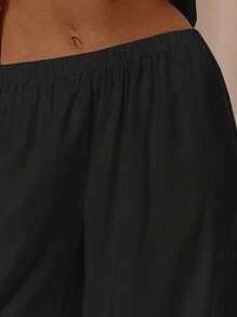 MUSERA Low Rise Elasticated Waistband Wide Leg Trousers Only  Summer Vacation Holiday Elegant Beachwear Boho Romantic Ibiza Linen Feel Fall, Autumn, Winter, Back To School Christmas Evening