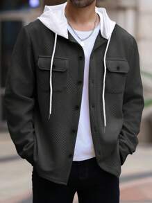 Manfinity Homme Veste à capuche à poches utilitaires à simple boutonnage et manches longues pour hommes - Noir - Voir 6