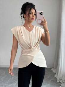 Elenzga Maglietta estiva elegante da donna con scollo a V e orlo incrociato