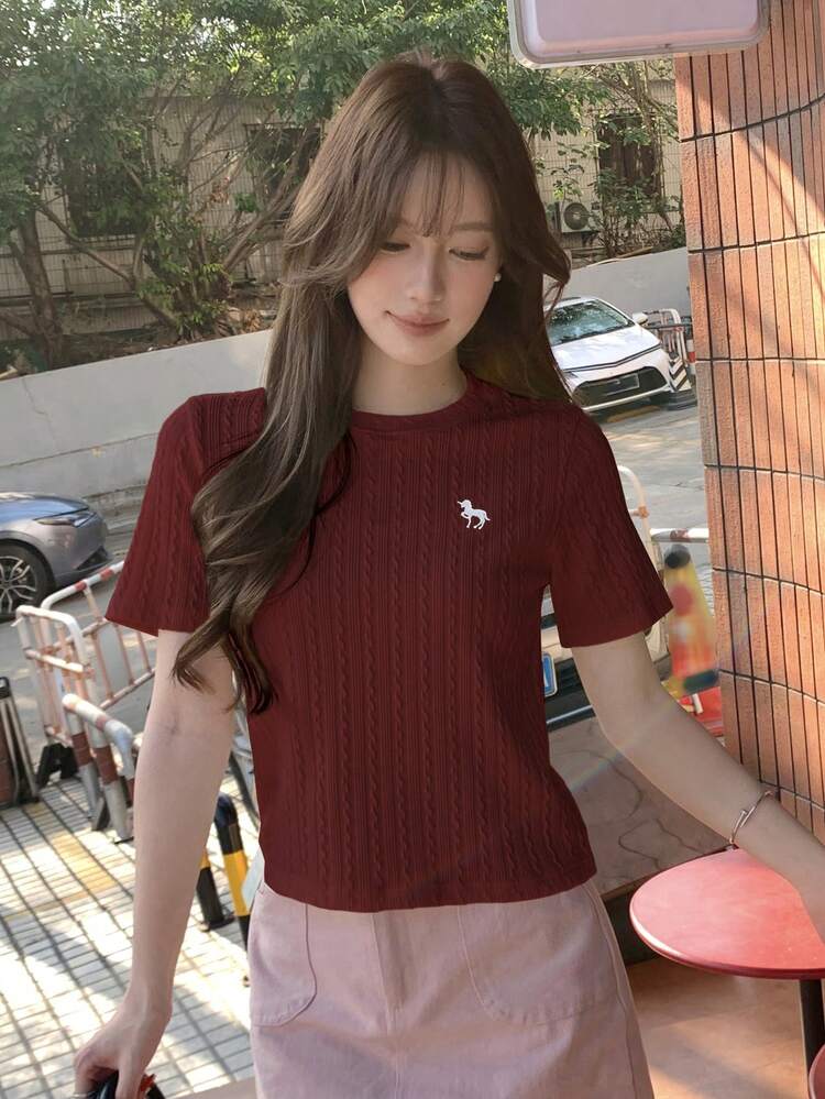 Spring/Summer New Business Casual T-Shirt For Women, Special Fabric With Horse Embroidery