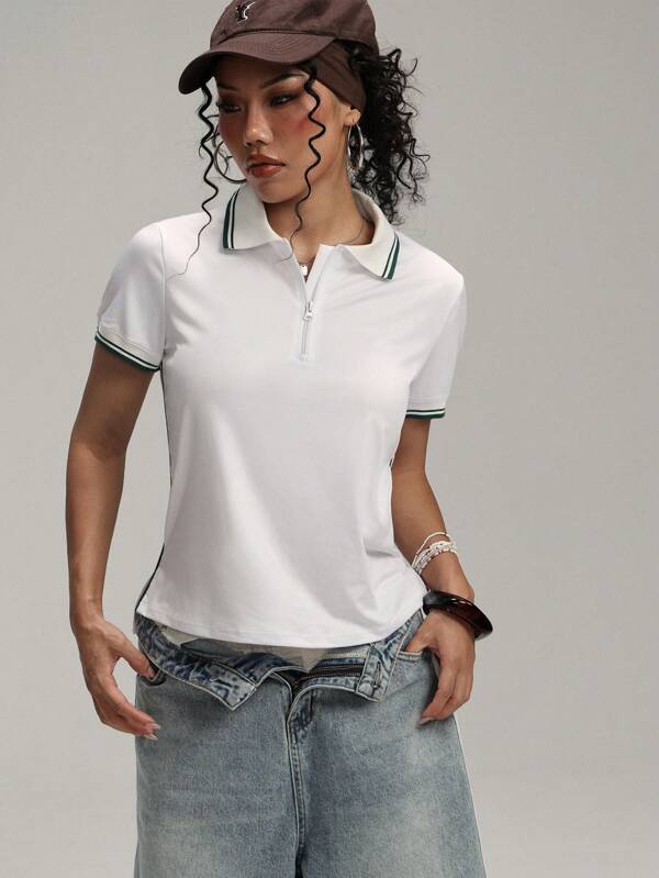 SHEIN Sport Studio Modisches Damen Lässig Sport Poloshirt Einfarbig mit Kurzarm