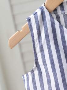Young Girls Striped Cardigan Sleeveless Top & Striped Casual Pants Set, Suitable For Commuting And School - Blue - View 8