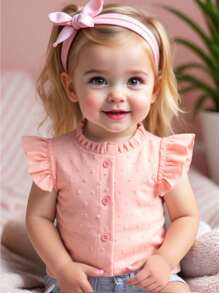 SHEIN 女婴无袖荷叶边衬衫背心 - 粉色 - 查看 1