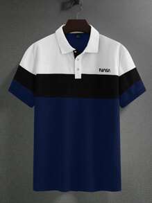 Manfinity Homme Plus Size Men Color Block Polo Shirt, Casual For Summer