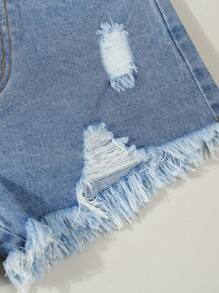 Tween Girl Loose Casual Simple Denim Shorts - Blue - View 4