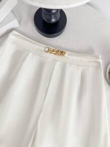 EMERY ROSE Women's Metal Chain Embellished Fashionable Shorts - White - View 6