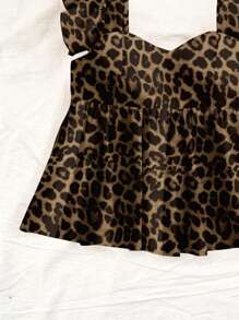 Soleia 女士度假休闲方领荷叶袖娃娃衫，豹纹印花，复古休闲，性感可爱，Y2K波西米亚风，适合夏季外出穿着，时尚女式衬衫 - 彩色 - 查看 7