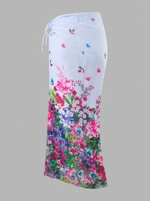 SHEIN Women 3 Pieces Ditsy Floral Bikini Set - Tie Halter Top, Thong Bottoms, And Floral Skirt, Casual, Vacation, Beachwear, Sweet Style, Spring/Summer - Multicolor - View 7