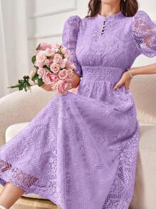 Modelyn Thời trang nữ Đầm dài tay in họa tiết màu trơn Maxi trang phục dạ hội dài - Màu Lilac Tím - Xem 8