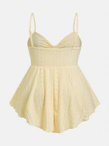 SHEIN EZwear 大码女式黄色针织吊带背心，适合夏季度假 - 黃色 - 查看 2