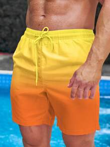 Palasendo Shorts de playa con estampado asimétrico y degradado de color para hombres - Multicolor - Ver 3