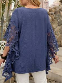 EMERY ROSE Blusa casual de unicolor talla grande, adecuada para túnica de verano y vacaciones - azul real - Ver 2