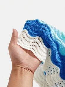 ROMWE MEN Street Life 男士宽松针织衫针织短袖上衣 - 藍色 - 查看 6