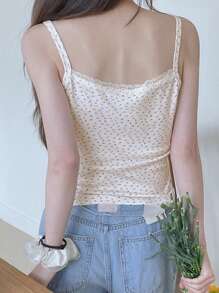 DAZY Top de tirantes de encaje y malla con estampado floral diminuto para mujer