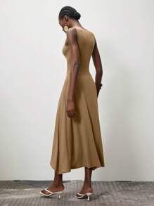 Lumivelle 女士优雅无袖纯色连衣裙，春夏