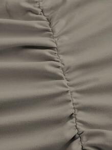 SHEIN EZwear 女士夏季纯色褶饰不对称肩部裸色长款连衣裙 - 卡其色 - 查看 5