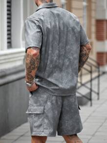 Manfinity Homme 男士扎染印花前纽扣短袖衬衫和短裤套装