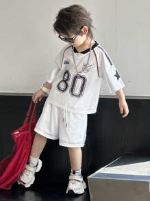 DAZY 小男孩字母印花圆领短袖T恤和短裤休闲两件套