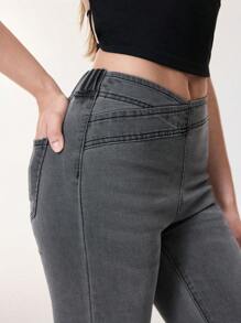 SHEIN BAE 休闲牛仔裤，适合夏季 - 灰色 - 查看 5