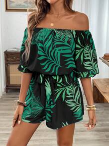 Breezaya Hawaiian Style Off Shoulder Jumpsuit With Ruffled Sleeves And Cinching Waist, Summer - Multicolor - View 4