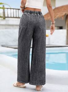Breezaya Women's Elastic Waist Loose Straight Leg Jeans - Grey - View 2