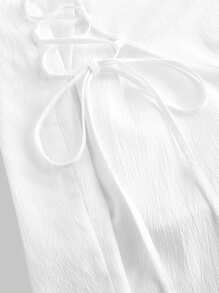 SHEIN MOD 女士系带蝴蝶结白色不对称下摆阔腿裤，西式女装，度假，海滩，波西米亚风，白色裤子，夏季裤子，阔腿裤，女士裤子，商务休闲女装 - 白色 - 查看 4