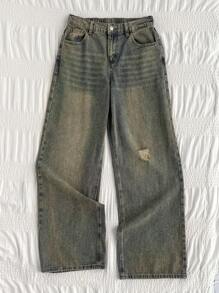 SHEIN PETITE Jeans anchos de cintura baja ajuste holgado para mujer