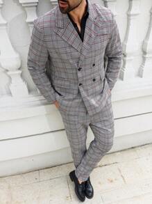 Manfinity Mode Plus Size Men's Plaid Lapel Neck Long Sleeve Blazer And Pants Suit Set - Multicolor - View 3