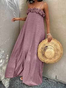 Breezaya Women's 3D Floral A-Line Elegant Cami Dress - Purple - View 3