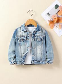 SHEIN Playful Pals 复古街头风格做旧休闲牛仔夹克和外套，适合幼儿男孩