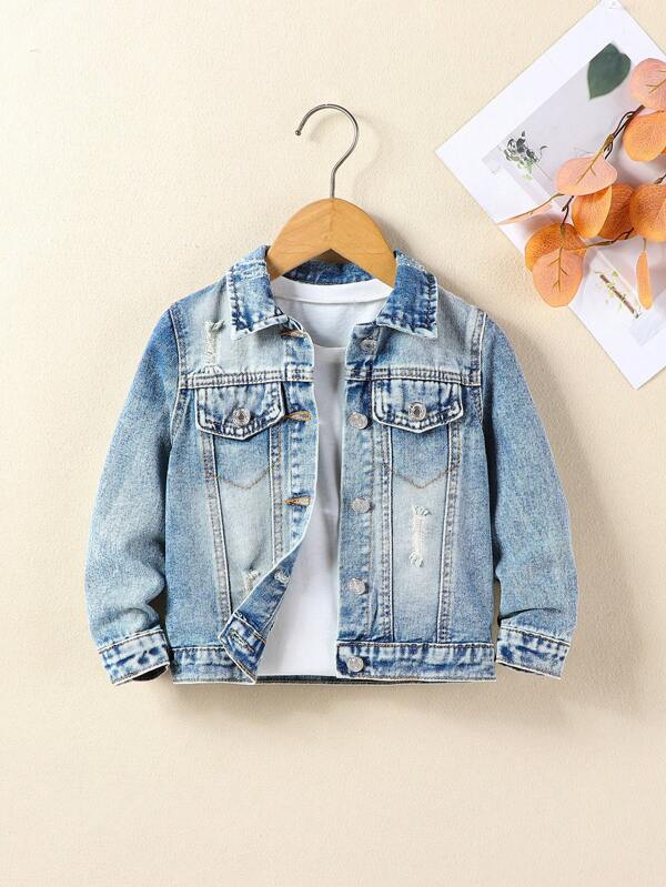 SHEIN Playful Pals Kurtka i płaszcz z denimu w stylu vintage streetwear, dla małych chłopców