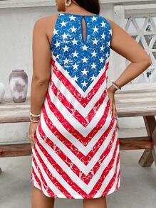 SHEIN VCAY Plus Size Women 4th Of July Sleeveless Fashion Dress, Suitable For Summer 4th Of July Dress - Multicolor - View 2