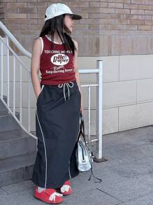 DAZY Tween Girl Contrast Trim Sleeveless Crew Neck Fashion Vest Suitable For Summer,Back To School Clothes