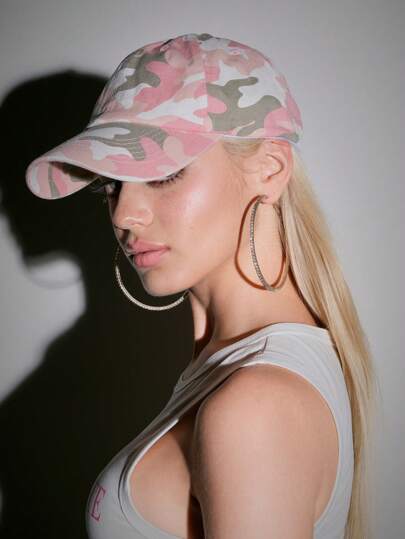 ROMWE Avant 1pc Punk-Inspired Simple Style Baseball Cap, Y2K Design Camo Print Snapback Hat, Casual Accessory