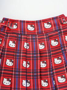 HELLO KITTY AND FRIENDS | SHEIN 女士格子卡通图案时尚半身裙 - 紅色 - 查看 4