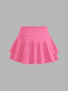 SHEIN Girlism 3pcs/Set Tween Girls Solid Color Knit Sports Skirt Pants Set - Hot Pink - View 7