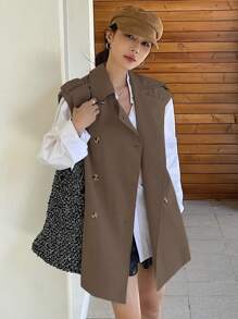 DAZY 新款秋季女式无袖风衣女式夹克，秋季女装背心 - 摩卡棕 - 查看 4