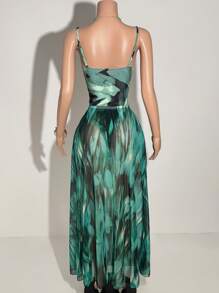 Slaydiva Costume da bagno intero con stampa tropicale e gonna con nodo sulla parte anteriore
