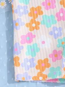 2pcs/Set Young Girls Floral Print Colorful Jumpsuit, Comfortable Home Outfit, Cute Design - Multicolor - View 6