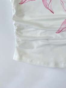 INAWLY Women Round Neck Floral Print Ruched Waist T-Shirt, Fashionable & Versatile, Summer - Multicolor - View 5