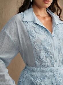 Anewsta New Spring/Summer Textured Relief Embroidery Elegant Business Casual Suit Dress, White, Modern & Chic - Blue - View 2