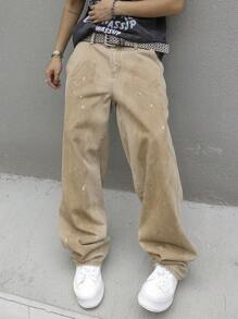 Manfinity EMRG 男士休闲水洗做旧直筒牛仔裤 - 卡其色 - 查看 5