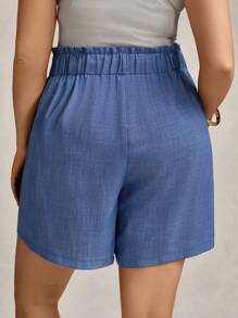 Zelara 大码短裤 夏季度假短裤 休闲工作短裤 夏季商务休闲女装 复古风格女装 波西米亚风短裤 牛仔效果休闲短裤 宽松休闲风蓝色短裤 返校短裤 - 水鴨藍 - 查看 2