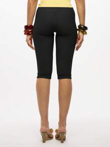 SUMWON WOMEN 纹理针织卡普里紧身裤，高腰无缝合身，中长款，夏季日间日常休闲裤