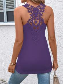 SHEIN Clasi Top de tirantes de verano para mujer de unicolor con detalle de encaje en la espalda, ideal para festivales de música