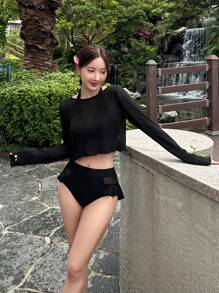DAZY 女士沙滩罩衫泳装亚麻度假 - 黑色 - 查看 4
