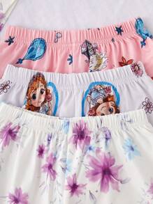 SHEIN 3pcs/Set Young Girl Floral Print Short Sleeve Shorts Cartoon Homewear Set - White - View 5